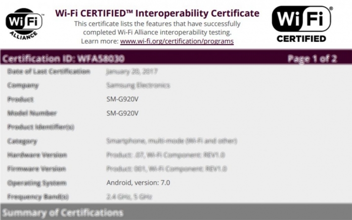 Samsung Galaxy S6, la variante con Android 7.0 certificata